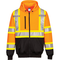 Chandail de s&eacute;curit&eacute; &agrave; capuchon avec bandes contrastantes, Petit, Noir/Orange haute visibilit&eacute; Distribution Jean Lapalme