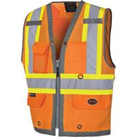 Veste de s&eacute;curit&eacute; pour arpenteur Pioneer avec fermeture &agrave; glissi&egrave;re et dos en maille, Orange haute visibilit&eacute;, Petit, Polyester Distribution Jean Lapalme
