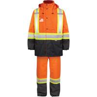 Ensemble de pluie haute visibilit&eacute; en tissu 150 deniers, Polyester, Petit, Orange haute visibilit&eacute; Distribution Jean Lapalme