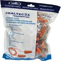 SEALTEC33 Orange Tapered PU Foam Disposable Earplugs, Bulk - Polybag, Corded Distribution Jean Lapalme