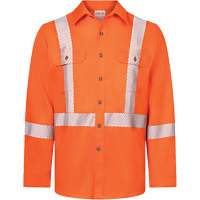 Chemise de travail haute visibilit&eacute; &agrave; bandes segment&eacute;es 7 oz de luxe Avenger, Style 652, Hommes, Petit, Orange Distribution Jean Lapalme