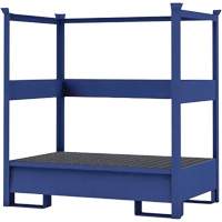 Palette de confinement de d&eacute;versement de transport bleu pour 2 barils avec rails lat&eacute;raux, Capacit&eacute; de d&eacute;versement 66 gal. US, 55" x 34" x 58" Distribution Jean Lapalme