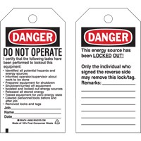Lockout Tags, Plastic, 3" W x 5-1/2" H, English Distribution Jean Lapalme