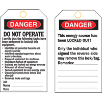 Lockout Tags, Plastic, 3" W x 5-3/4" H, English Distribution Jean Lapalme