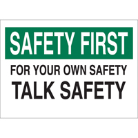 Enseigne  Talk Safety , 10" x 14", Aluminium, Anglais Distribution Jean Lapalme