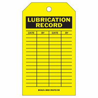 Lubrication Record Tags, Polyester, 4" W x 7" H, English Distribution Jean Lapalme