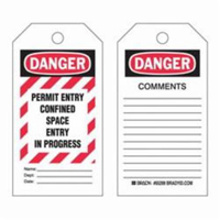 "Confined Space" Tags, Polyester, 3" W x 5-3/4" H, English Distribution Jean Lapalme