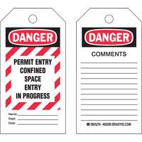 "Confined Space" Tags, Polyester, 3" W x 5-3/4" H, English Distribution Jean Lapalme