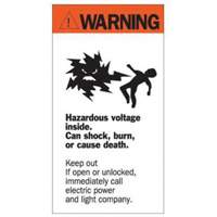 "Warning Hazardous Voltage" Sign, 8" x 4-1/2", Acrylic, English with Pictogram Distribution Jean Lapalme