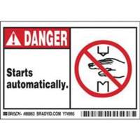 "Danger Starts Automatically" Sign, 3-1/2" x 5", Polyester, English with Pictogram Distribution Jean Lapalme