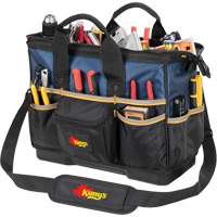 Molded Base Big-Mouth Tote Tool Bag, Ballistic Polyester, 23 Pockets, Black/Blue Distribution Jean Lapalme