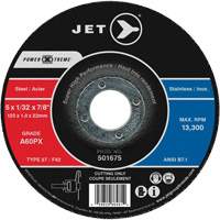 Meules &agrave; tronçonner Power Xtreme pour des meuleuses &agrave; angle — pour acier/acier inoxydable, 5" x 1/32", Arbre de 7/8", Type 27, 12 200 Tr/min Distribution Jean Lapalme