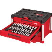 242-Piece 1/4”, 3/8” & 1/2” Drive Metric & SAE Ratchet & Socket Set with PACKOUT 4-Drawer Tool Box, 16-3/10" x 22-1/5" x 14-3/10", Black/Red Distribution Jean Lapalme