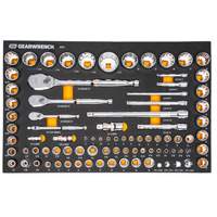 Jeu d'outils SAE/m&eacute;triques pour m&eacute;canicien &agrave; 90 dents 1/4", 3/8" & 1/2" avec plateau de rangement en mousse Distribution Jean Lapalme