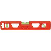 Orange Structo-Cast&reg; Torpedo Level, 9" L, Plastic, 3 Vials, Non-Magnetic Distribution Jean Lapalme