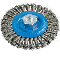 Wide Knotted Wire Wheel Brush, 4-1/2" Dia., 0.02" Fill, 5/8"-11 Arbor, Aluminum/Stainless Steel Distribution Jean Lapalme