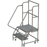 Deep Top Step Rolling Ladder, 2 Steps, 16" Step Width, 20" Platform Height, Steel Distribution Jean Lapalme