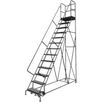 Deep Top Step Rolling Ladder, 13 Steps, 24" Step Width, 130" Platform Height, Steel Distribution Jean Lapalme