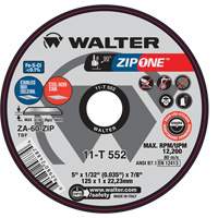 Meule &agrave; tronçonner Zip One, 5" x 1/32", Arbre de 7/8", Type 1, Alumine de zirconium, 12 200 Tr/min Distribution Jean Lapalme