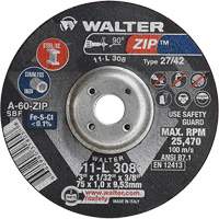 Disque de meulage et de tronçonnage Zip, 3" x 1/13", Arbre de 3/8", Type 27, Grain de 60, Oxyde d'aluminium Distribution Jean Lapalme
