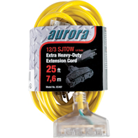 Vinyl Extension Cord with Light Indicator, Outdoor, SJTOW, 12/3 AWG, 15 A, 3 Outlet(s), 25' Distribution Jean Lapalme