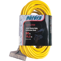 Vinyl Extension Cord with Light Indicator, Outdoor, SJTOW, 12/3 AWG, 15 A, 3 Outlet(s), 50' Distribution Jean Lapalme
